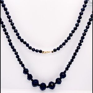 Vintage 14k Gold Jet Glass Necklace